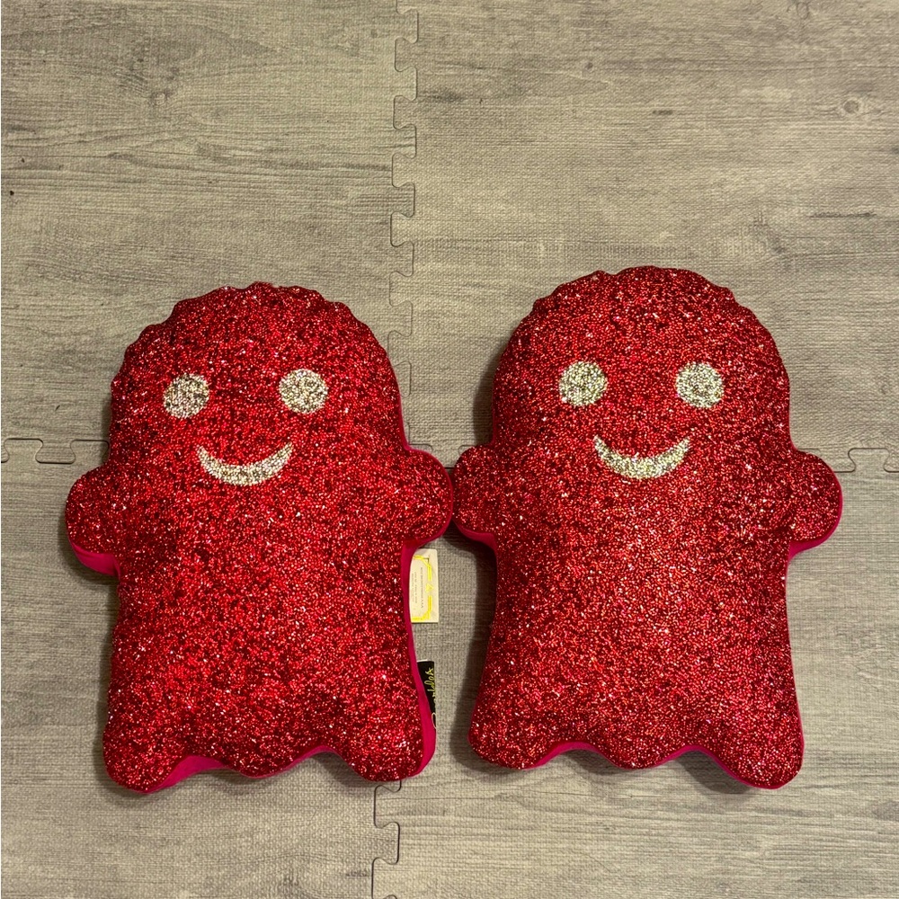 Glittery Red Ghost-Shaped Pillow